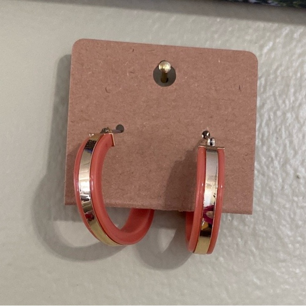 Elegant Gold Tone and Orange Hoop Earrings